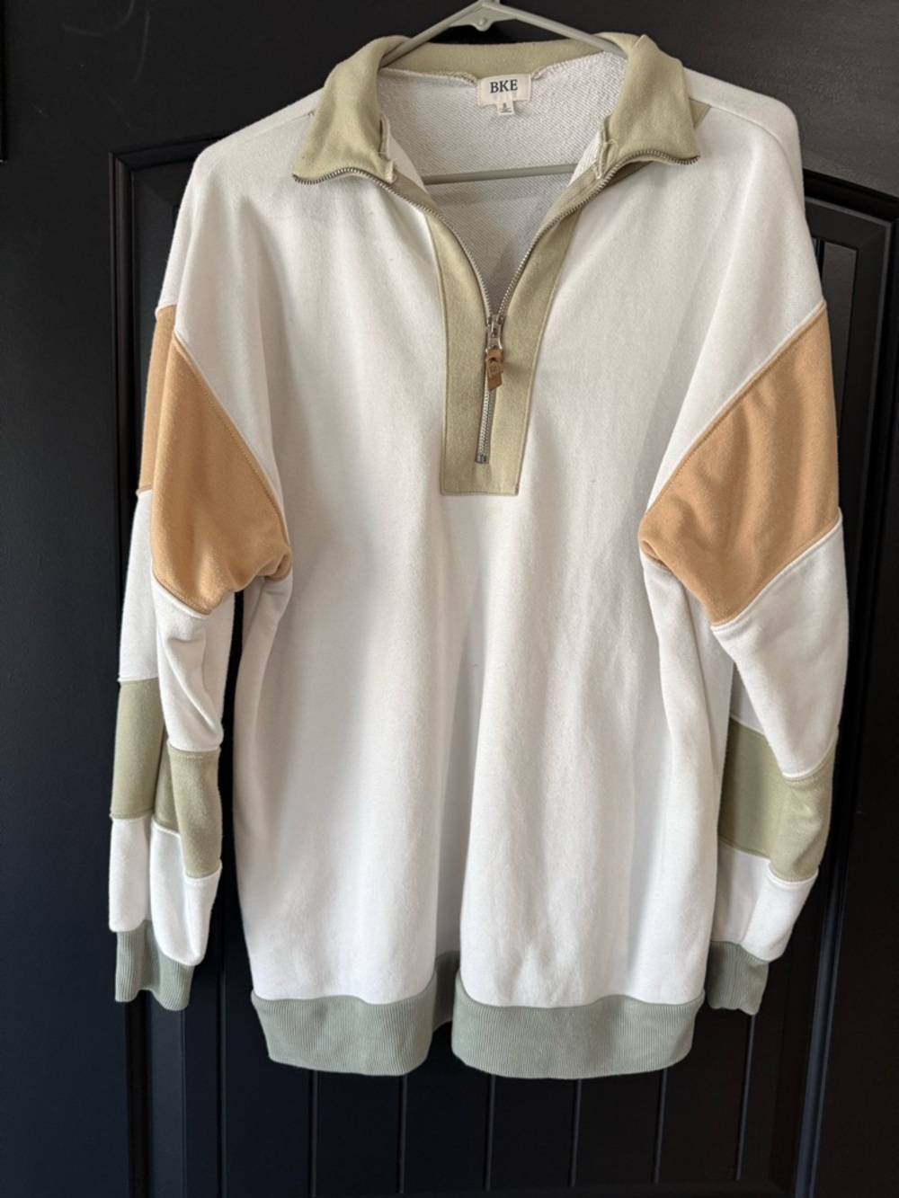 BKE Colorblock Quarter Zip Pullover 🤍 Neutral Cozy Oversized Sweatshirt Small